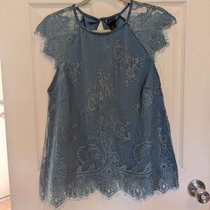 Daytrip Size Medium Blue Lace Short Sleeved Shirt with Built-In Tank